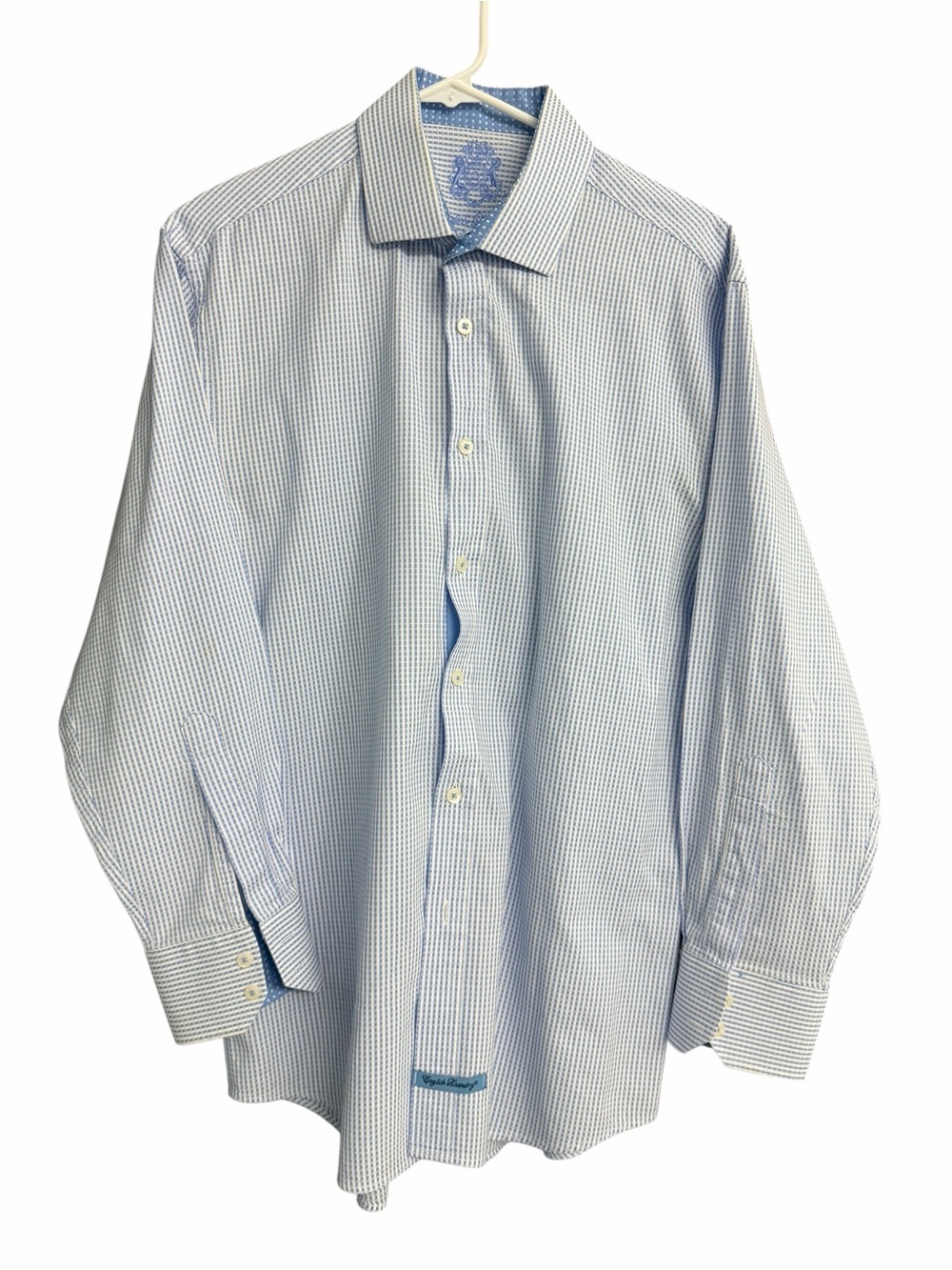 English Laundry Men's Blue Micro-Check Dress Shirt